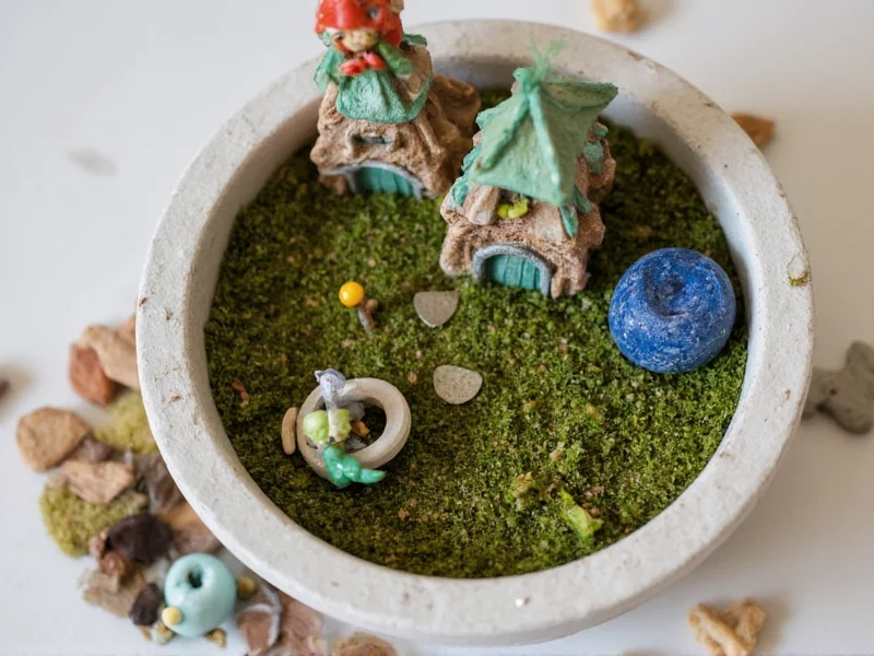 Completed DIY fairy garden with miniature elements