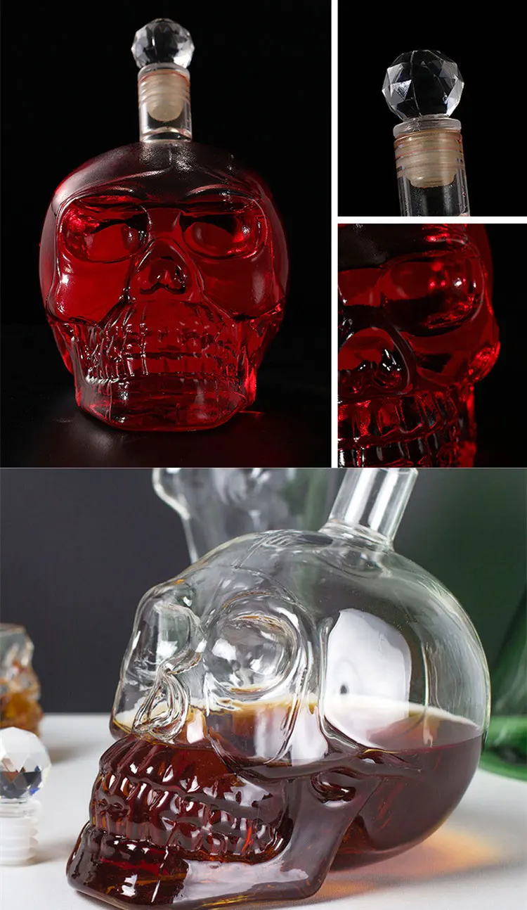 Wholesale Fancy Skull Borosilicate Glass Whiskey Decanter