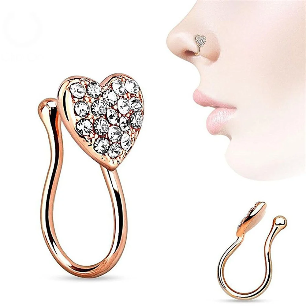 

Ifay Heart Custom Dangling Designer Fake Face Nose Ring Clip Nose Cuffs, Silver/gold/rose gold