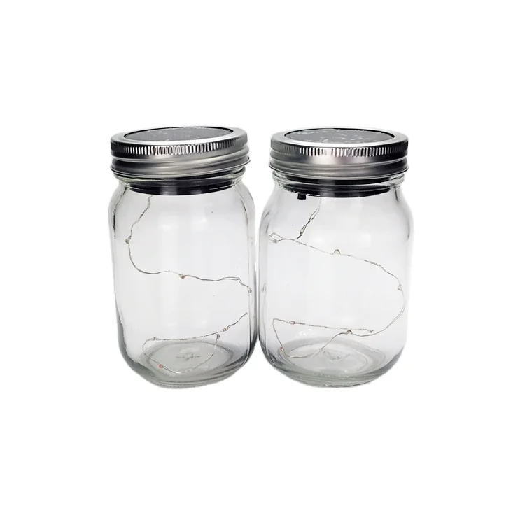 

480ml round square solar led light mason jar glass jar with metal lid wholesale, Clear