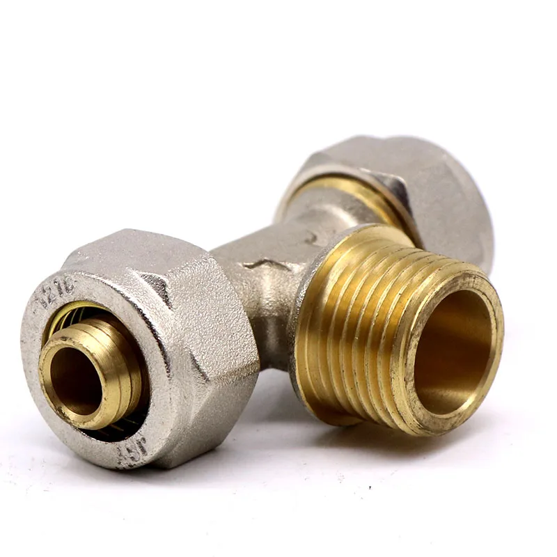 
T606 male thread tee Pex Al Pex brass Pipe fittings for pipe connection 