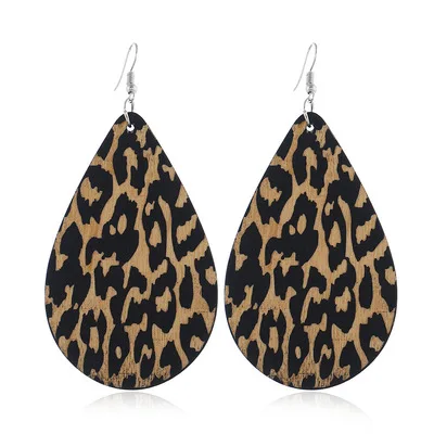

2021 New Trendy European Printed Wooden Earrings Jewelry Leopard Pattern Waterdrop Drop Earrings for Women Girls, Picture shows