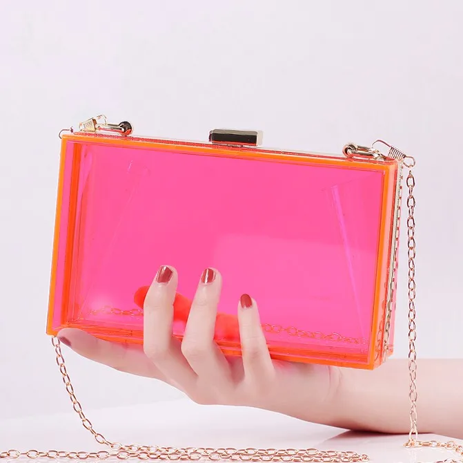 

China factory direct transparent fluorescent pink evening bag clutch bags