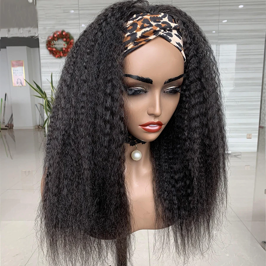 

Hot Selling Headband Wig Remy Kinky Straight Human Hair Wig with Headband Attached, Natural color