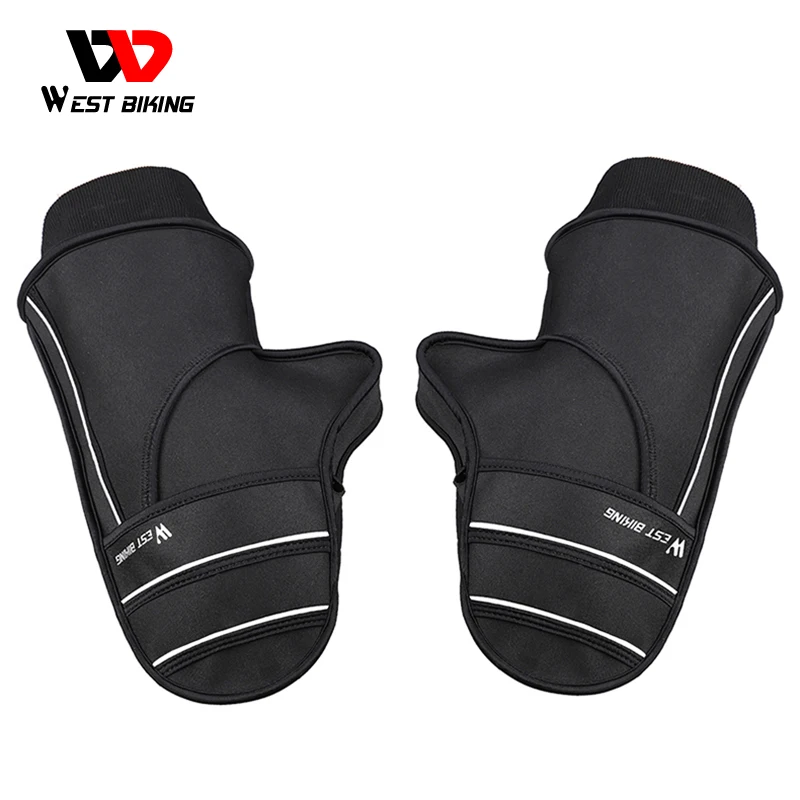 

WESTBIKING Keep Warm Handlebar Winter Sports Warm Bicycle Gloves Bike Waterproof PU Leather Warm Windproof Bike Handlebar Gloves, Black