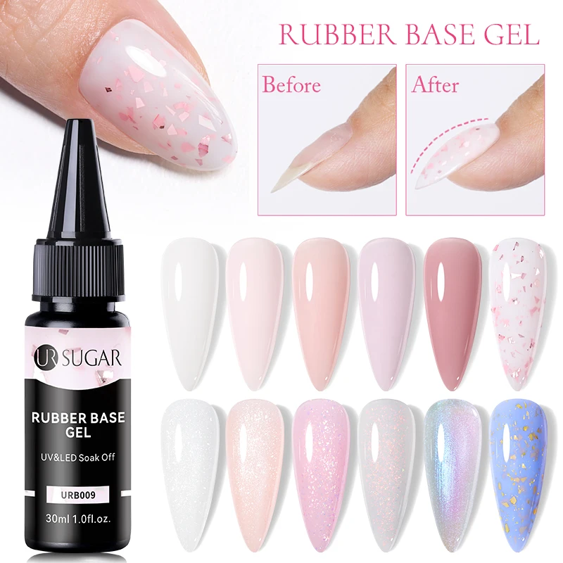 

UR SUGAR 30ml Colour Rubber Base Coat Refill Bulk High Quantity Foil Flakes Glitter Shimmer Rubber Base Gel Polish for Nails