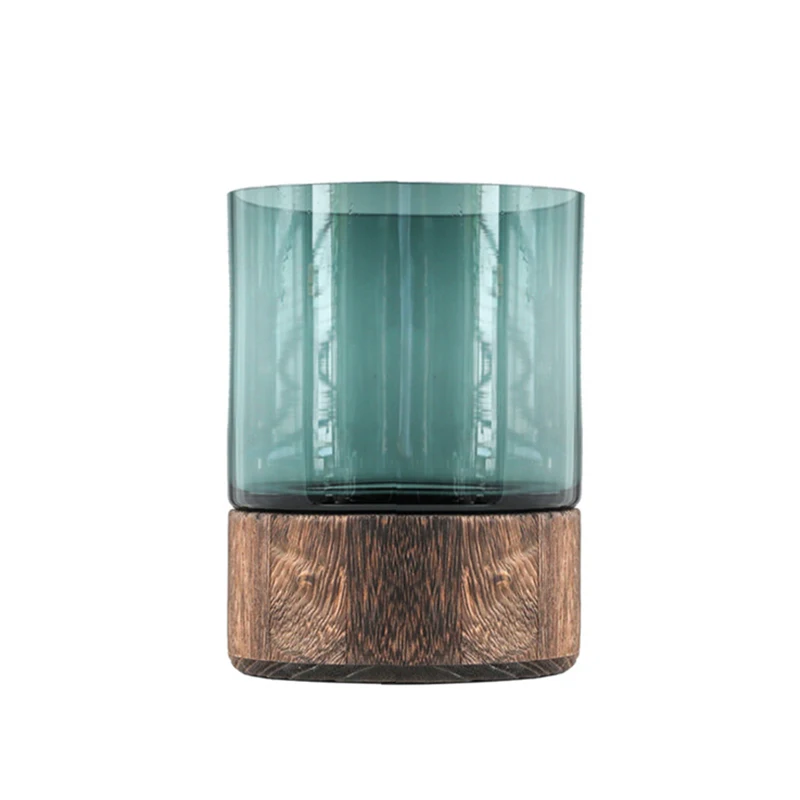 

medium Cylindrical Glass Vase Modern Design Solid Wood Base Luxury Living Room Wedding Decor Bedside Plants Holder Crafts Gift, Picture