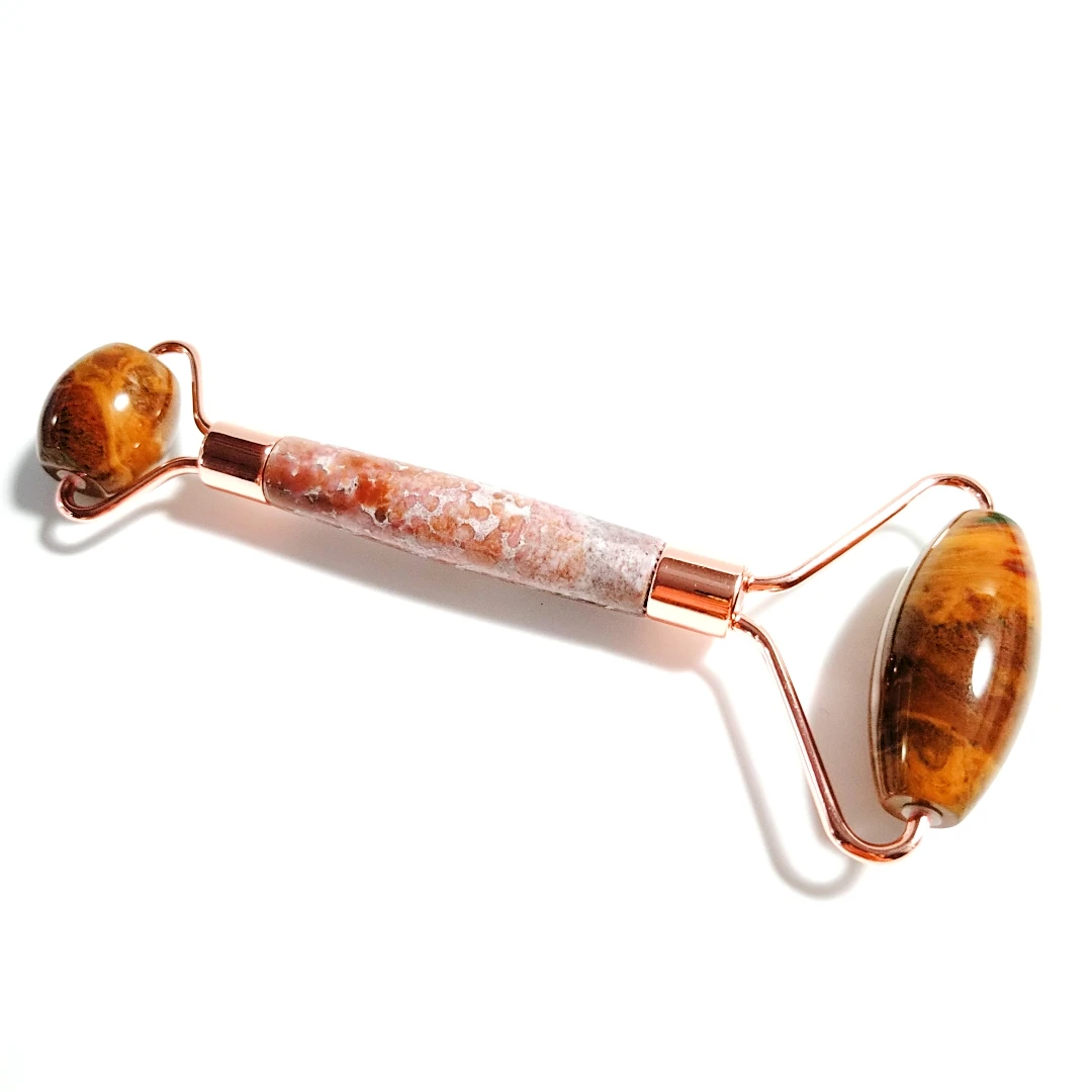 

Natural Ocean agate Jade Massage Roller+ Guasha Board Face Neck Eye Body Anti Ageing Therapy