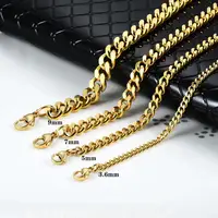 

Gold Plated Stainless Steel Cuban Necklace Width 3/3.6/5/7/9mm Curb Choker Men Chain Necklace 13 Lengths Per Width Wholesale