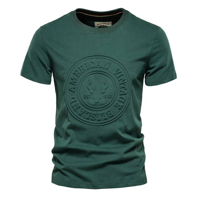 

Trendy Embossed Logo T shirts Printing Custom 100% Cotton Tshirts Men 3d Embossed Round Neck T-shirt