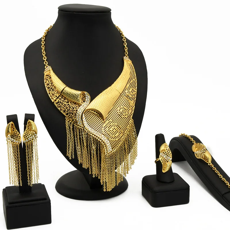 

2021Temperament tassel luxury bijoux or 18k gold bridal brazilian gold jewelry set