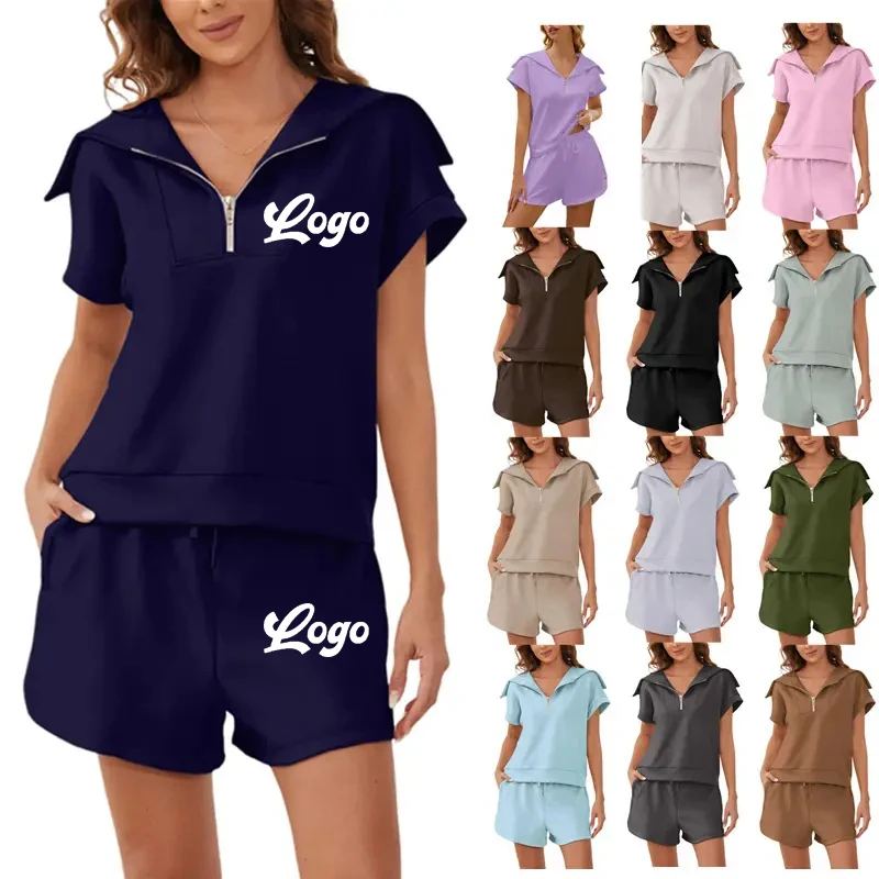 Half Zip Short Sleeve Tracksuit Shorts Set