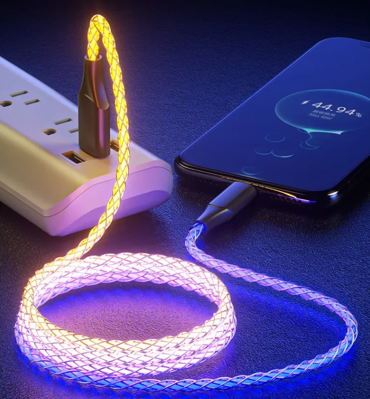 

Phone Planet phone accessories 2023 7 color led Light Luminous Glow Flowing usb cable QC 480MB/s date cables