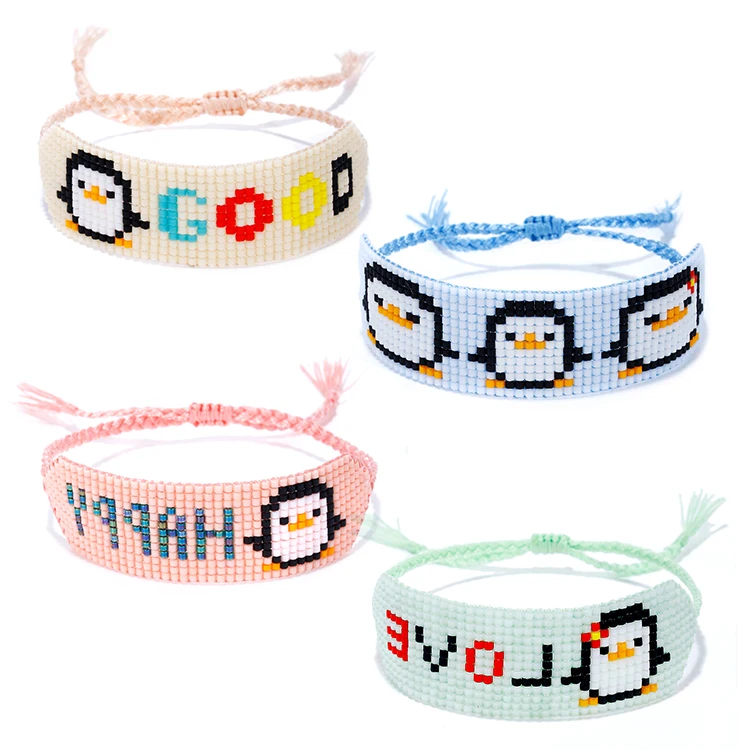 

Colorful Adjustable Handmade Girls Women Animal Cute Happy Love Penguin Miyuki Seed Beads Bracelet, Picture shows