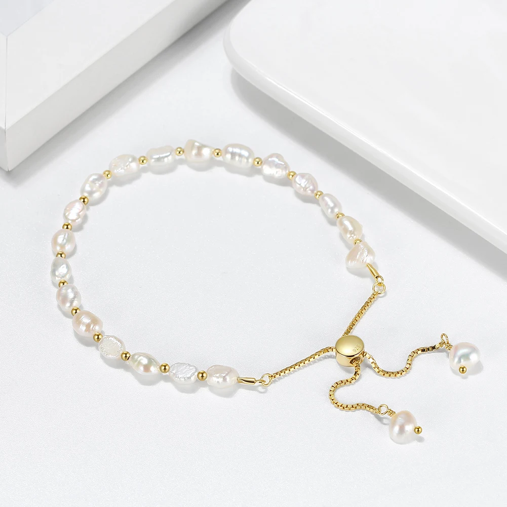 RINNTIN GPB09 Hot Selling 14K Gold Plated 925 Sterling Silver Freshwater Pearl Bead Bracelet for Women