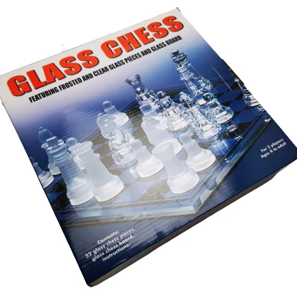 

LANDER-MAN Glass Board Games Clear and Frost Pieces Chess Set Glass Chess Games, Picture