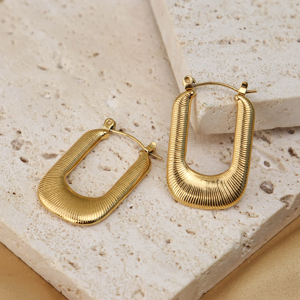 Chris April 316L stainless steel 18k gold plated U shape extra large stripe hoop earrings