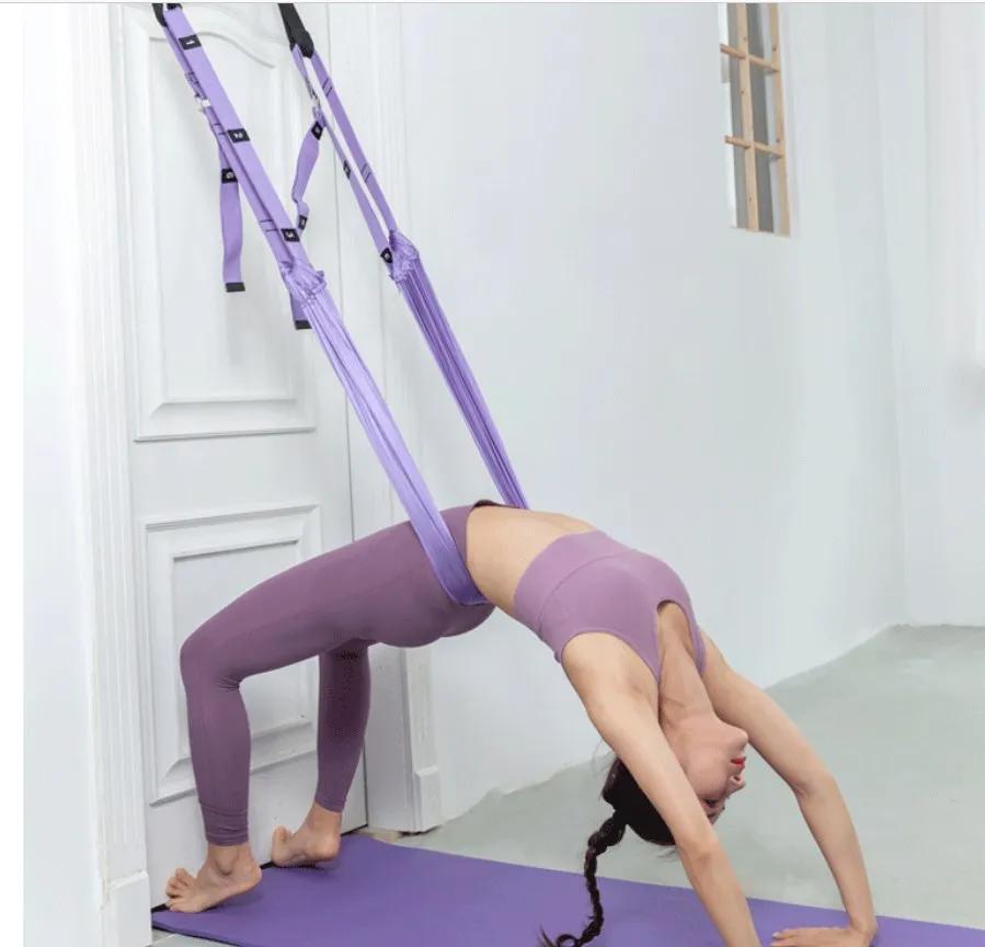 

Factory Direct Supplier Air Yoga Swing Aerial Hammock Body Building elastic yoga belt handstand rope pull stretch belt
