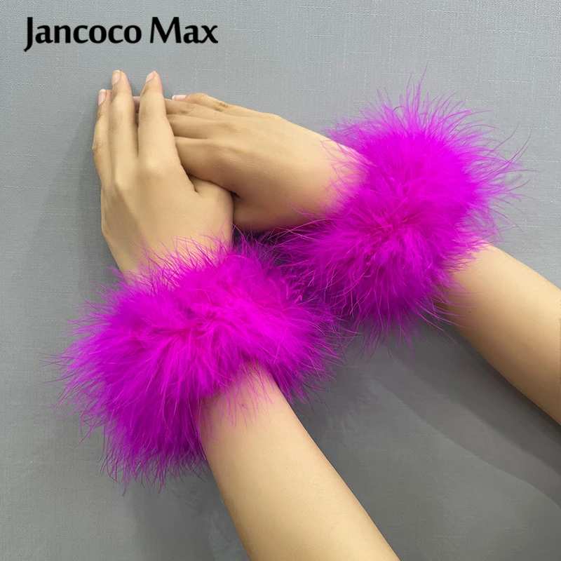 

Women Girls Stylish Garment Wedding Decoration Fluffy Feather Cuffs Claps Bracelets