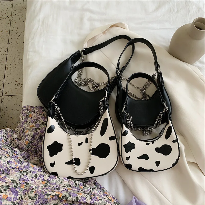 

Hot sale underarm handbags 2021 cow print women tote handbag small chain hand bag pu leather Animal pattern mini gift bags, 2 colors