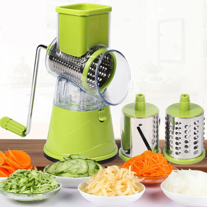 

Mandoline Vegetable Chopper Slicer,Multi-Function Speedy Rotary Round Drum Cheese Grater with 3 Stainless Steel Rotary Blades