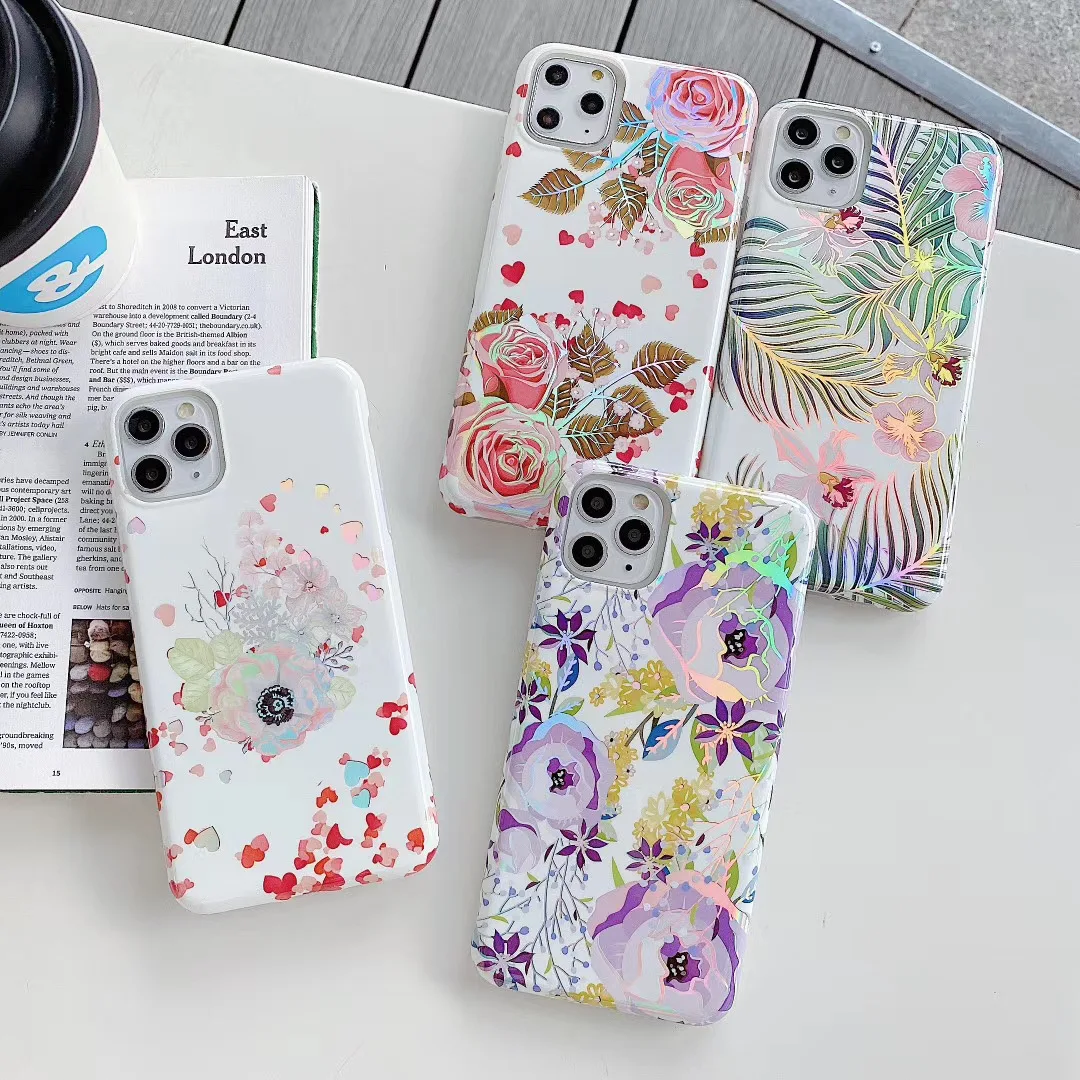 

Laser IMD TPU Clear Silicone Flower Phone Case for iPhone 11 Pro Max SE2020 Xr Xs Max 7 Plus 6S Plus, 4 colors optional