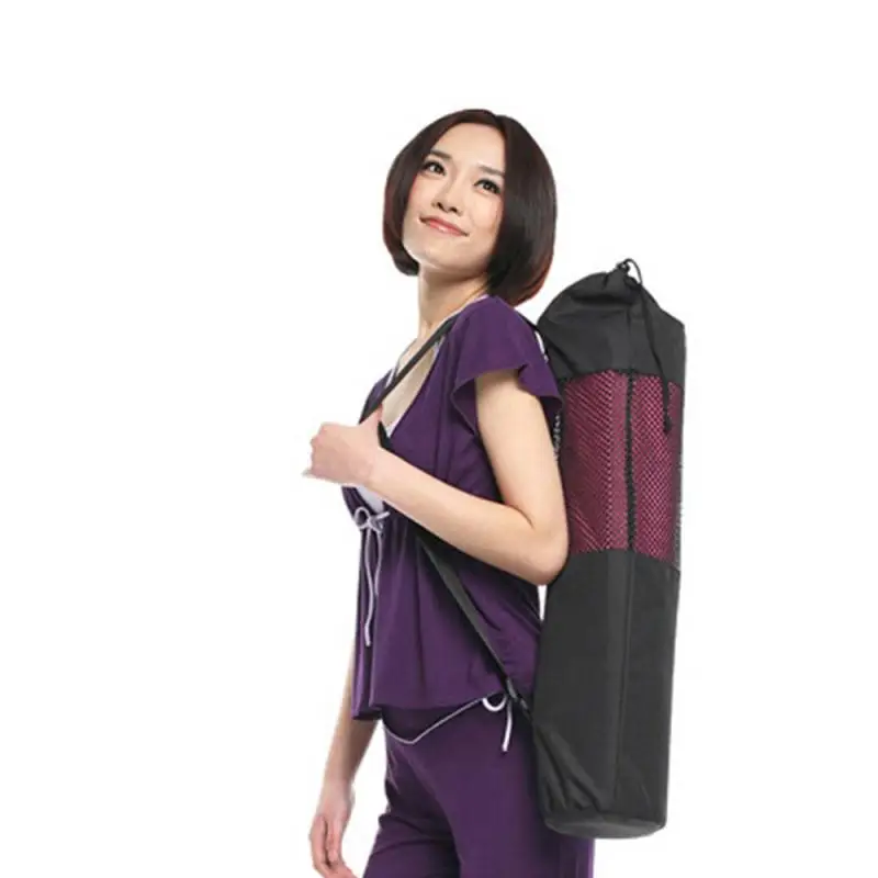 

1pc Nylon Mesh Center Yoga Mat Bag Polyester Nylon Mesh Black Backpack For Health Beauty Adjustable Sports Carry Bags