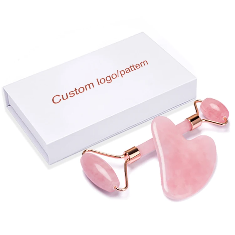 

Christmas gift massageador facial face lifting massager natural pink rose quartz jade roller gua sha set