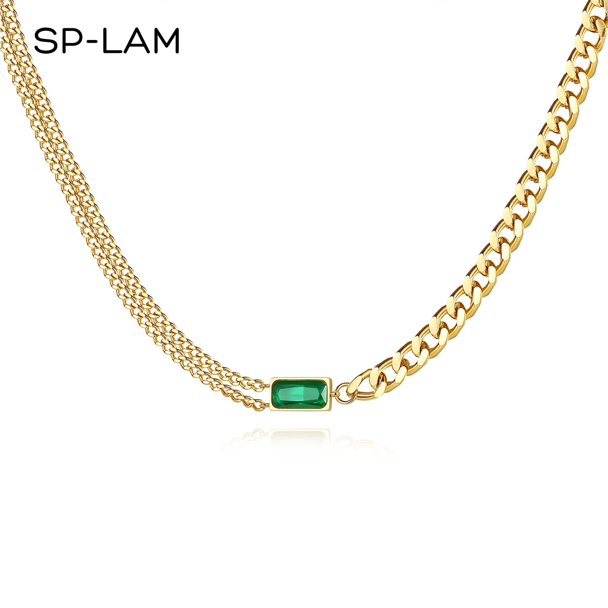 

SP-LAM Gold Plated Stainless Steel Cuban Chain Designer Choker Woman Link Chocker Jewelry Necklace