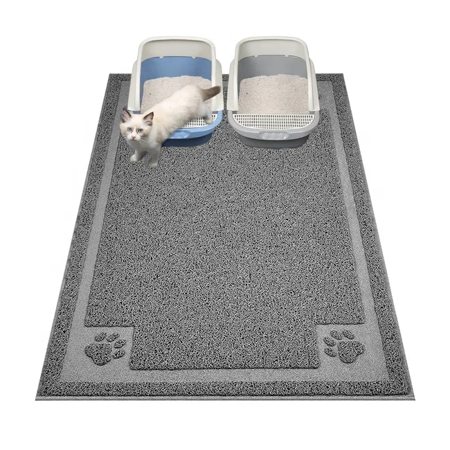 

Large Size Kitty Litter Mat Pvc Washable Indoor Pet Rug Carpet Trapping Dirt Foldable Cat Litter Mat Waterproof, Grey, beige