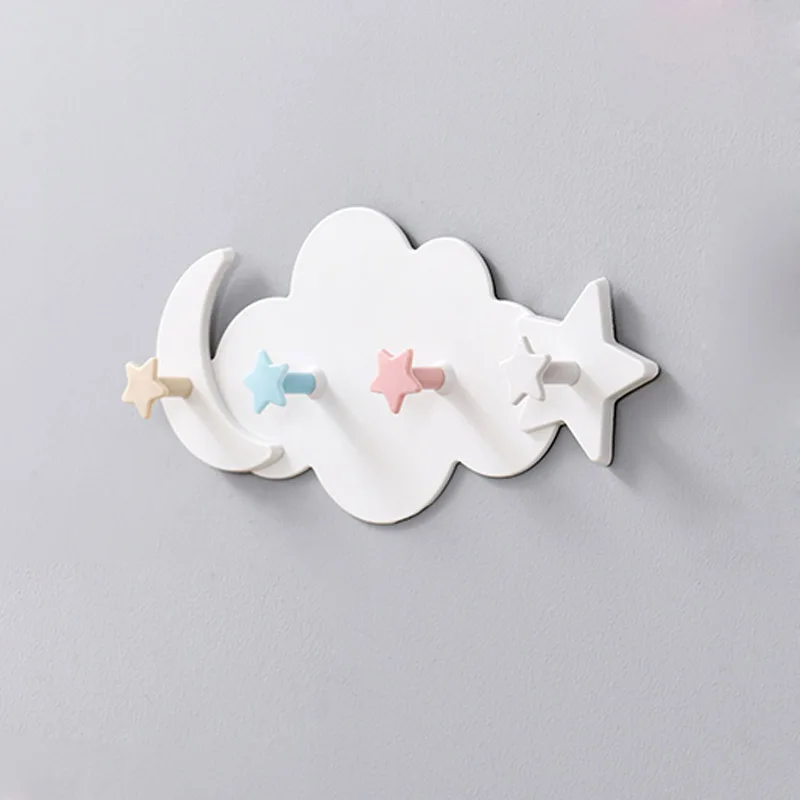 

Kids Room Decorative Key Hanging Hanger Kitchen Storage Hook Creative Cute Star Moon Cloud Shape Nail-free Wall Clothes Hooks, As photo