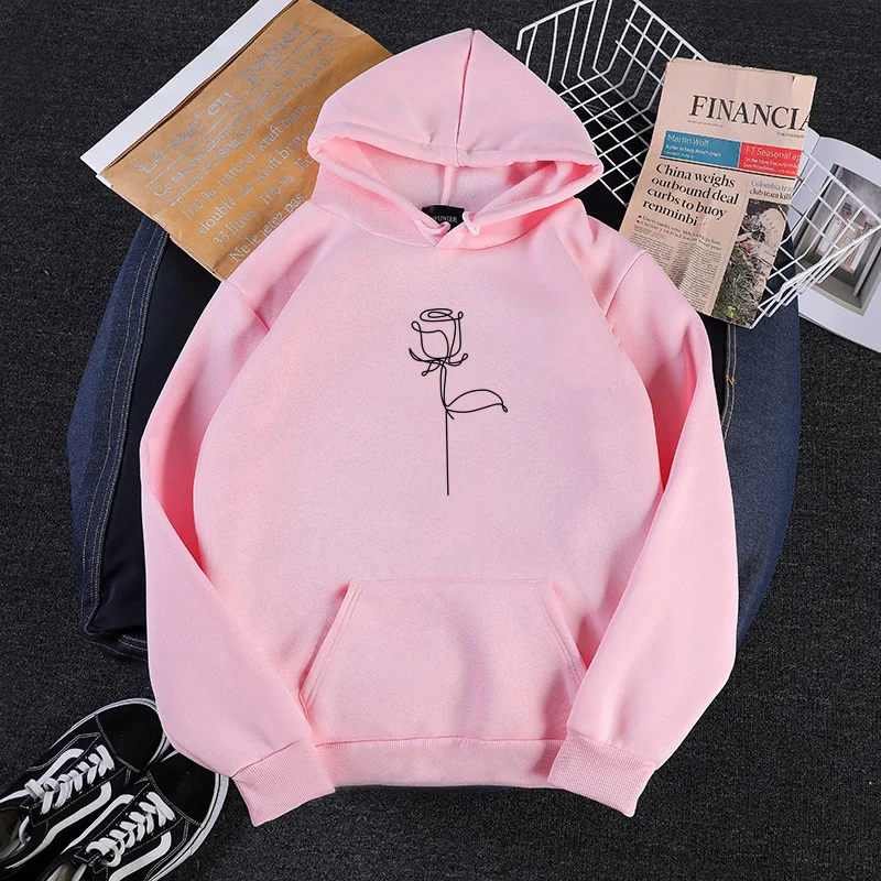 

2021 Korean version of the hoodie graffiti rose flower simple printing loose ladies hooded sweater couple sweater