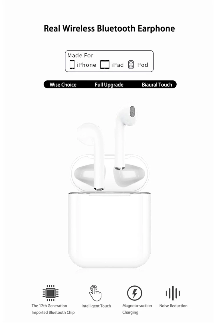 2020 New Product Inpods 12 BT V5.0 True Stereo Wireless Earphones In-Ear Wireless Earbuds With Mic Wireless Earbuds - ANKUX.COM