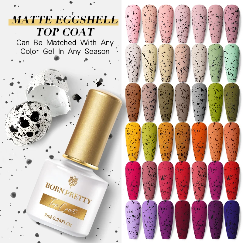 

BORN PRETTY 7ml Matte Eggshell Nails Soak Off UV LED Nail Art Matte Top Coat Gel Nail Polish, Black eggshell