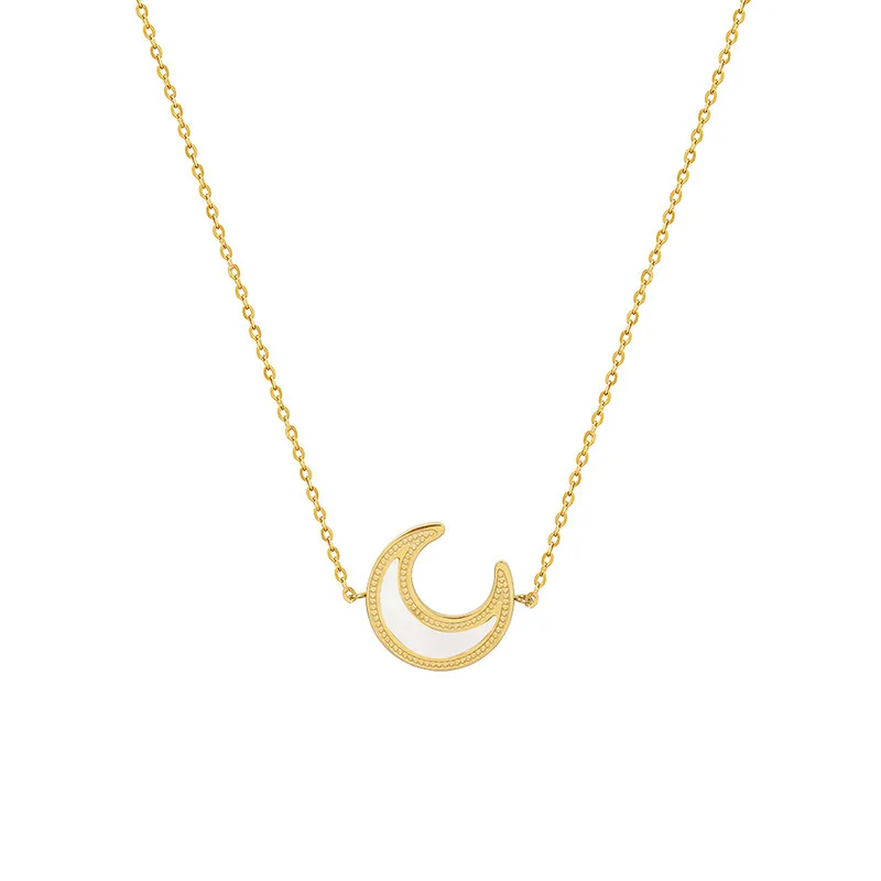 

Elegant Women Jewelry White Shell Moon Stainless Steel Necklace French Style Titanium Steel Moon Necklace