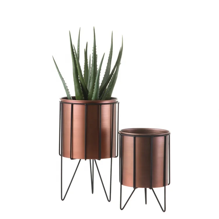 

Indoor metal gold planter pot with stand, Golden