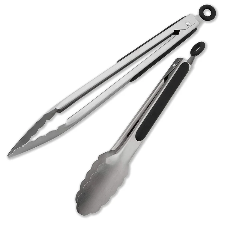 

12-Inch Long BBQ cooking Stainless Steel Silicone Kitchen Cooking food Tongs, Black