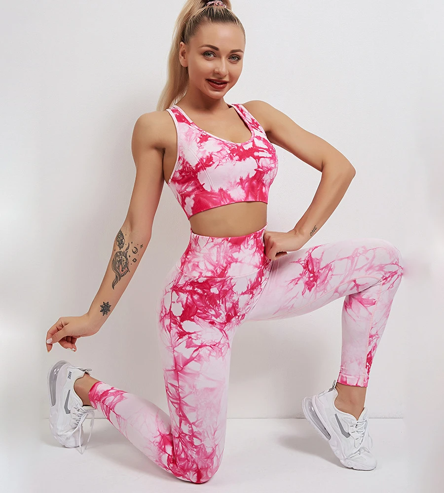 

New High Waist Stretch Legging Yoga Pants Sports Bra Set Pattern Fitness Sports Set Women Sportswear Yoga Set Workout Clothing