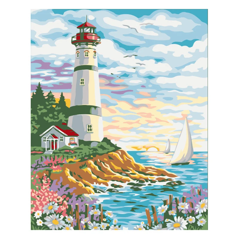 5d Diy Diamond Painting Lighthouse by the Sea and Sailboat on the Sea Picture Diamond Embroidery Decoration Wall Art