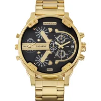 

CAGARNY 6820 Hot Quartz Luxury Brand Golden Watches Men Fashion 2 Time Zone Calendar Stainless Steel Watches Men Wrist Digital