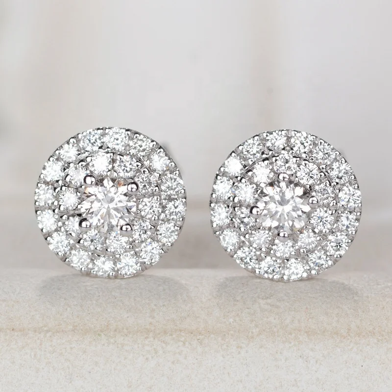 

New Luxury Full Crystals Round Stud Earrings Fashion Silver Micro Paved White Zircon Wedding Earrings Banquet Jewelry