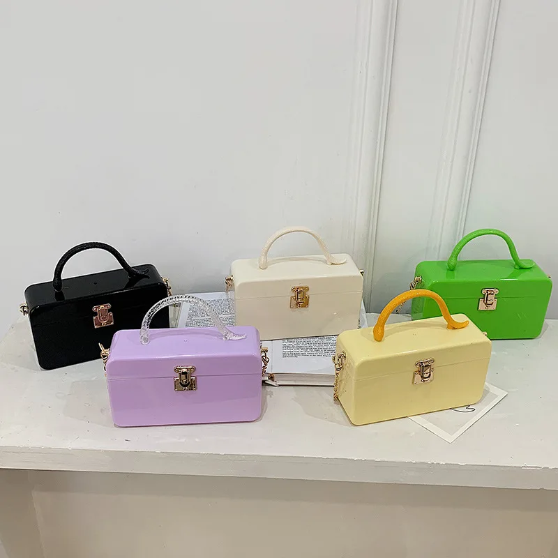 

evening bags clutch 2021 summer new acrylic chain square box bag cross-border hot sale candy color evening bags purse, 5 colors