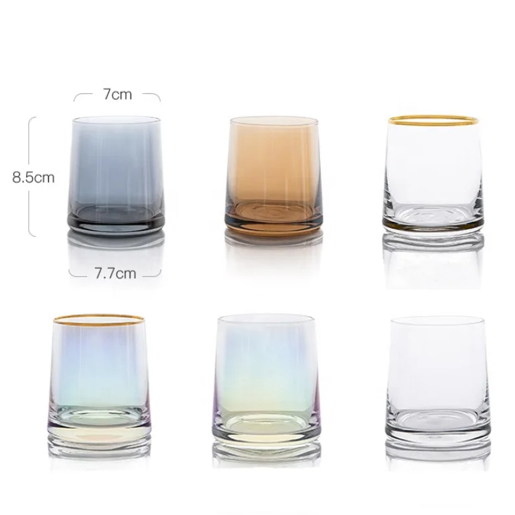 

Manufacturer Customised Personalized Golding Plating Bulk Rain-bow Colored Drinking Wine Glass, Clear with gold decal support oem odm service