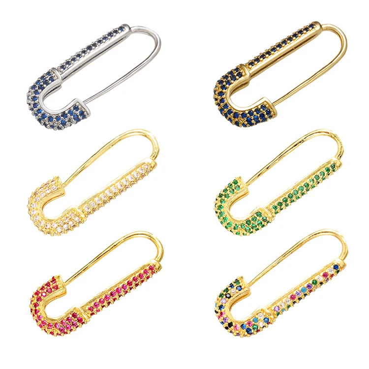 

Colorful Rhinestone Diamond U Shaped Earring Stud Safety Pin Paper Clip Earrings For Women, Picture