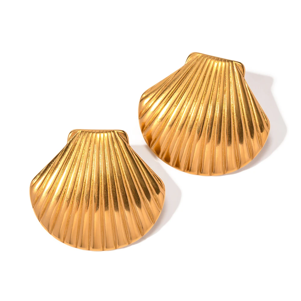 New Trend 18K Gold-plated Stainless Steel Earrings For Women Shell Texture Scallop Stud Earrings