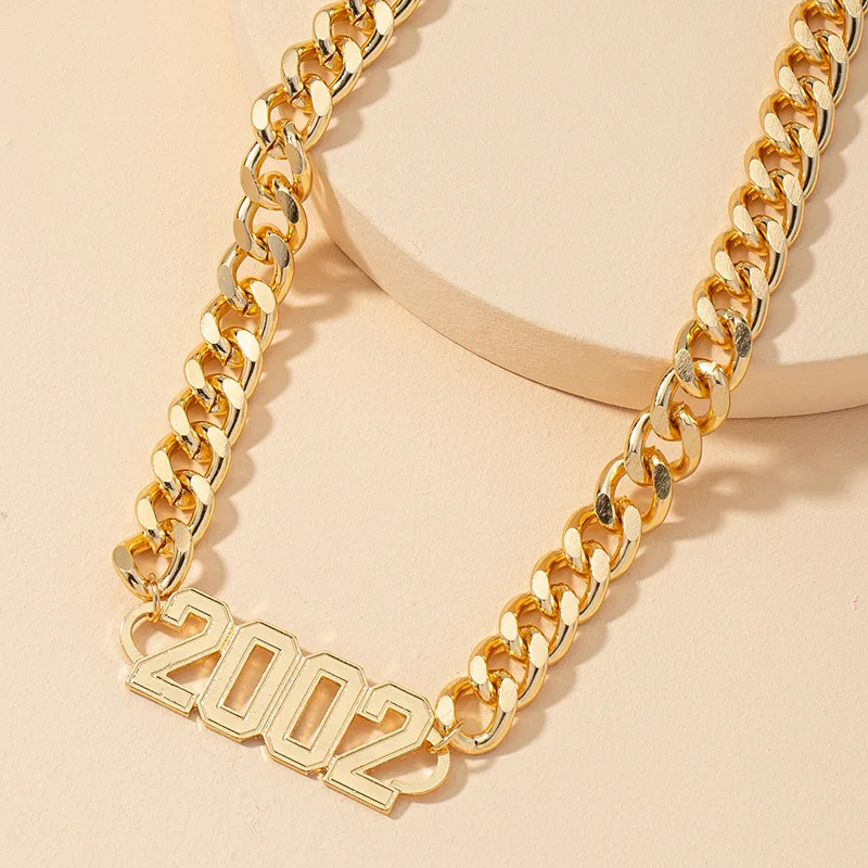 

Hips Hops Gold Plated Cuban Chain Necklace Birth Year Link Chain Necklace