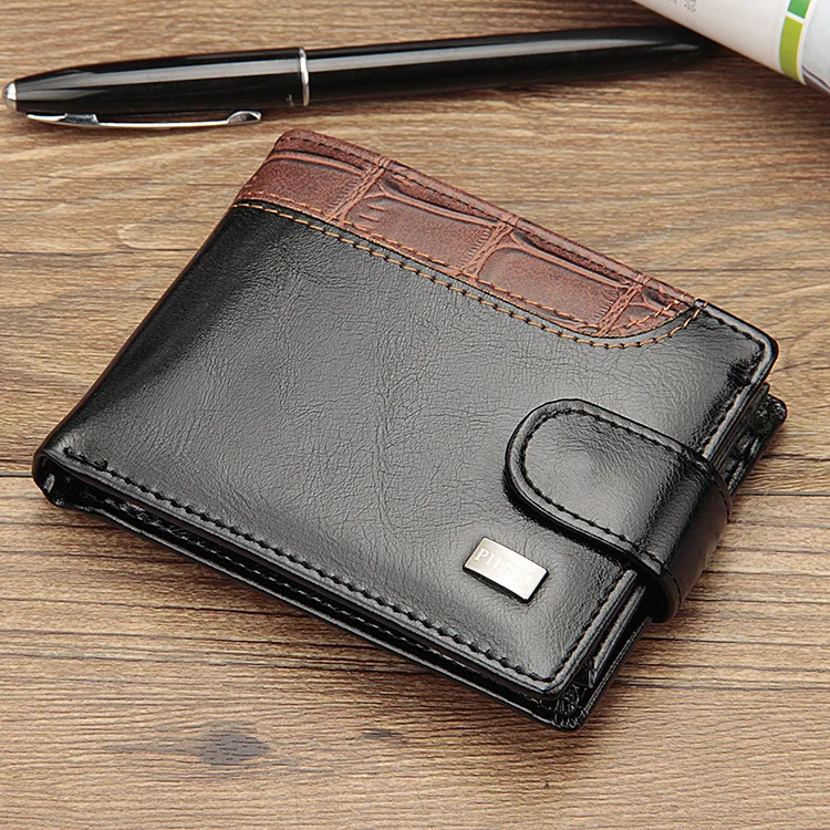 

New fashion mens pu crocodile leather short hasp coin money clip wallet, Black/coffee