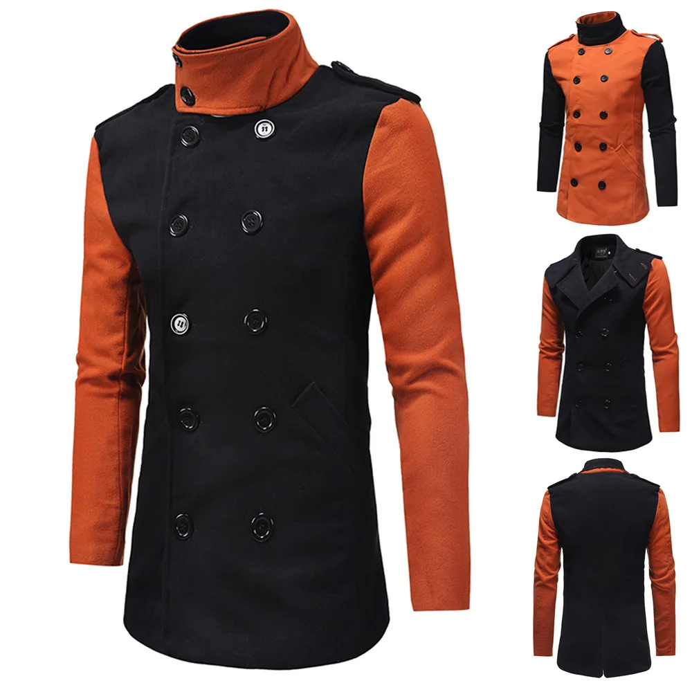 

New fashion colorblock double breasted trench coat for men, Different colors and support to customized
