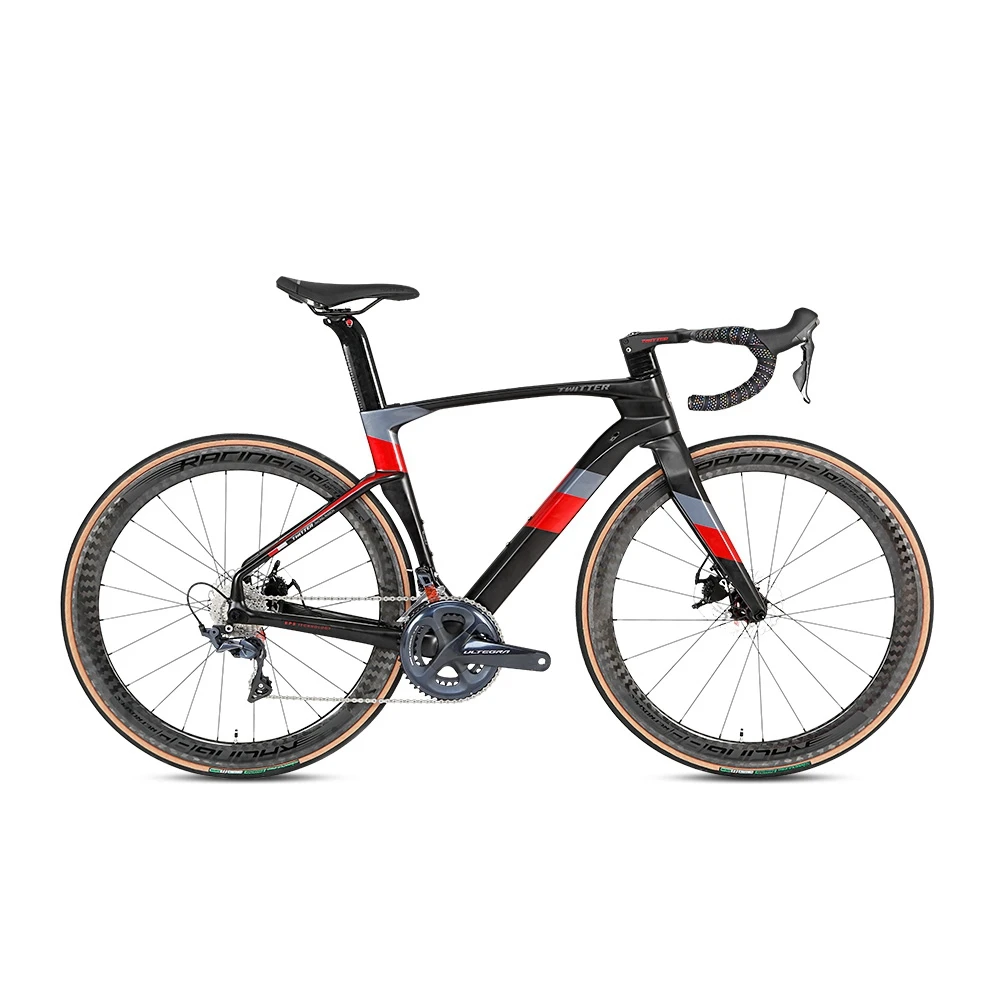 

TWITTER CYCLONEpro 700c SHIMANO UT /R8000-22S carbon fiber road bike with disc brake, Blackred / red / whitered / black / tigray / cementgray / silver