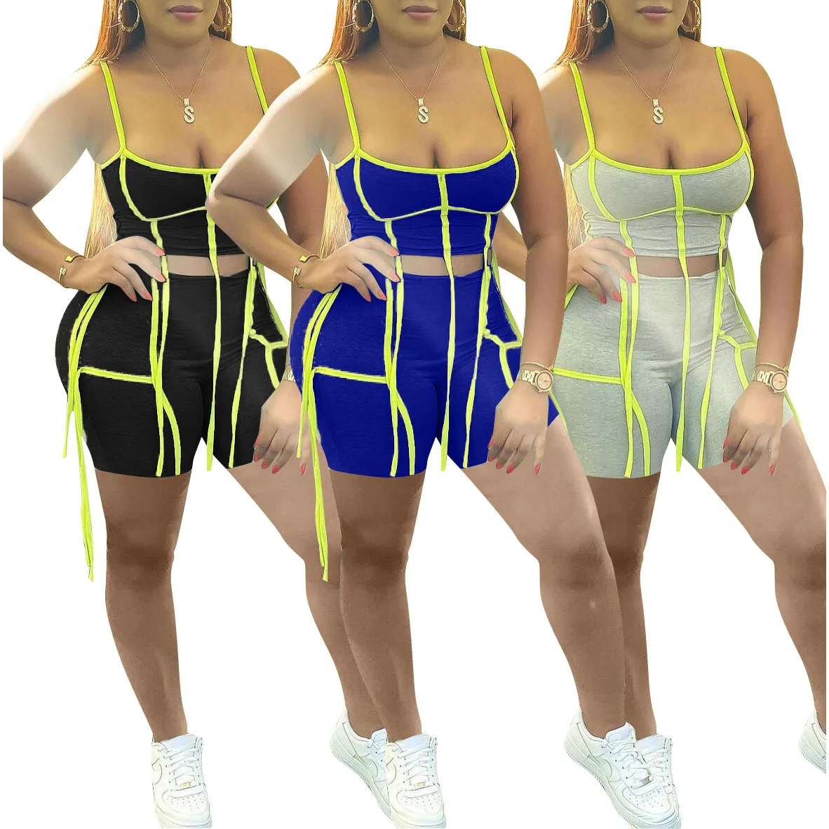 

FS2550D Women Two Piece Set Outfit Fashion Active Tracksuit Crop Tops and Shorts Matching Set Sport Sweatsuit